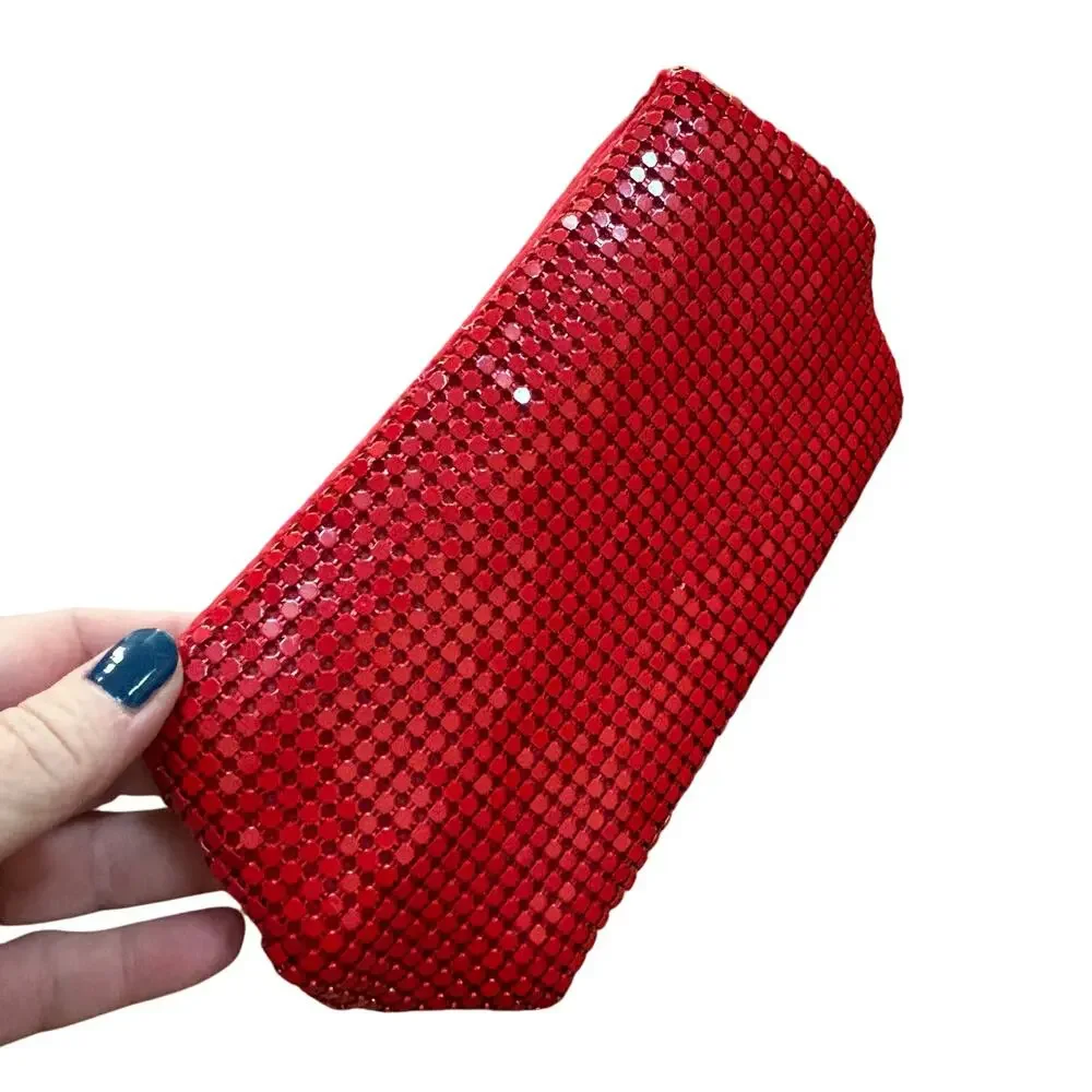 Christina Aquilera red metal mesh wallet pouch evening bag zip top mini purse